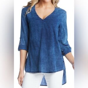Karen Kane blue wave shirttail top